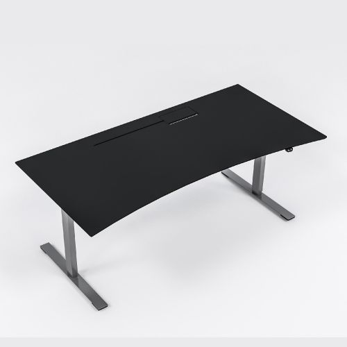 Arbejdsbord med rektangulære ben i sort med luge med slids