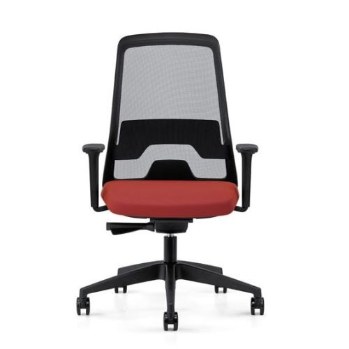 EVERYis1 172E kontorstol med net ryg og rødt sæde, smart kontorstol