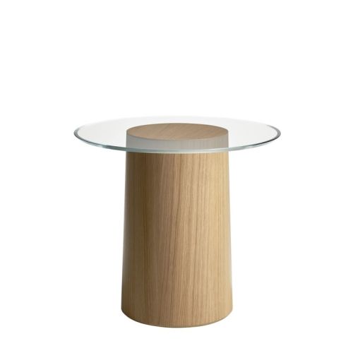 Stub bord, base i lakeret eg med klar glas plade