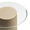 Stub bord, klar glas plade på asketræ base