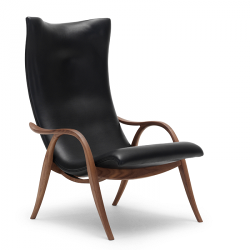 Signature stol FH429, loungestol med sort læder designet af Frits Henningsen, eksklusiv lænestol