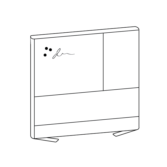 2D tegning af lyddæmpende skærmvæg med tavle