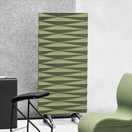 Grøn skærmvæg med lyddæmpende effekt på hjul